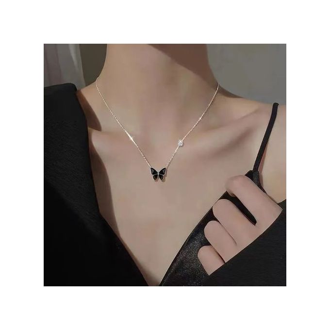 Pure Steel Butterfly Charm Necklace