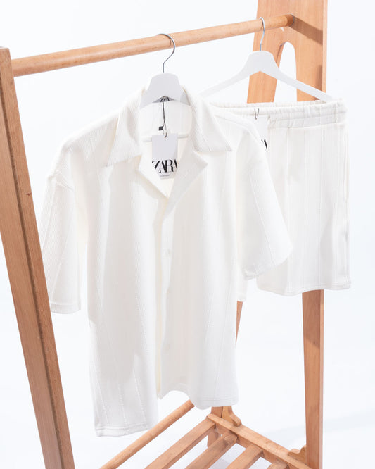 Cotton Jacquard Shirt & Shorts Set