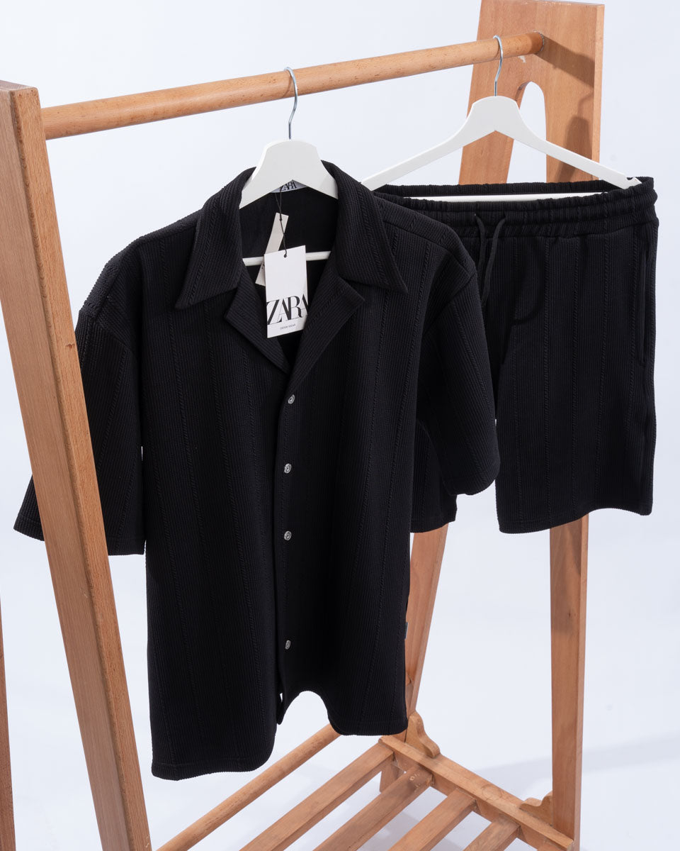 Cotton Jacquard Shirt & Shorts Set